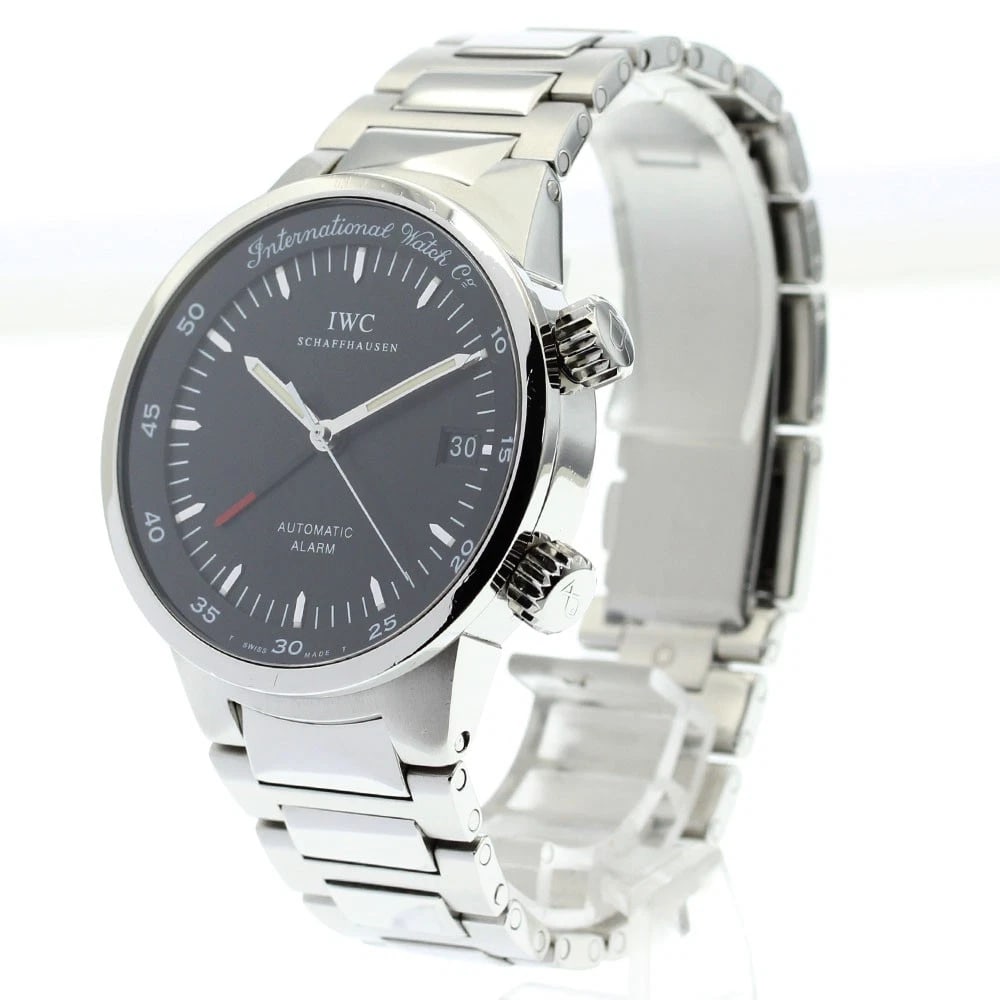 IWC SCHAFFHAUSEN DATE BLACK AUTOMATIC WATCH: IWC SCHAFFHAUSEN Date Black Automatic Watch Brand: IWC SCHAFFHAUSEN Type: Wristwatch Material: Band Material Stainless Steel, Case Material Stainless Steel Color: Band Color Silver, Dial Color black,