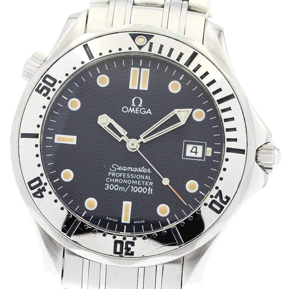OMEGA SEAMASTER DATE NAVY AUTOMATIC WATCH: OMEGA Seamaster Date Navy Automatic Watch Brand: OMEGA Type: Wristwatch Material: Band Material Stainless Steel, Case Material Stainless Steel Color: Band Color Silver, Dial Color Navy, Case Color