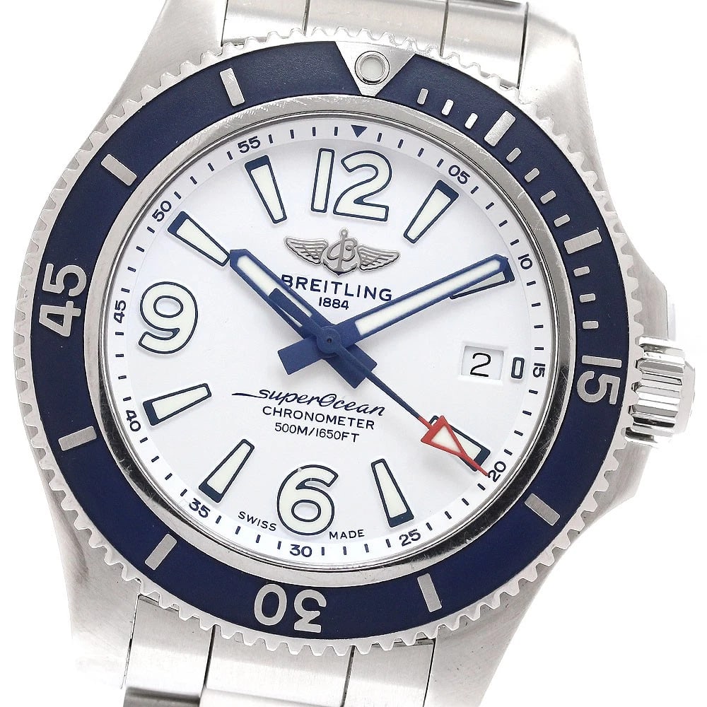 BREITLING SUPER OCEAN DATE WHITE AUTOMATIC WATCH: BREITLING Super Ocean Date white Automatic Watch Brand: BREITLING Type: Wristwatch Material: Band Material Stainless Steel, Case Material Stainless Steel Color: Band Color Silver, Dial Color white,