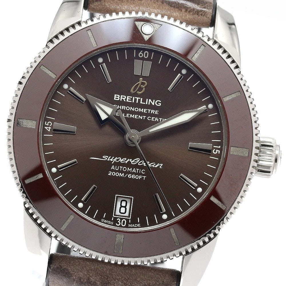 BREITLING SUPER OCEAN HERITAGE BROWN AUTOMATIC WATCH: BREITLING Super Ocean Heritage Brown Automatic Watch Brand: BREITLING Type: Wristwatch Material: Band Material Leather / Rubber, Case Material Stainless Steel Color: Band Color Brown, Dial Color