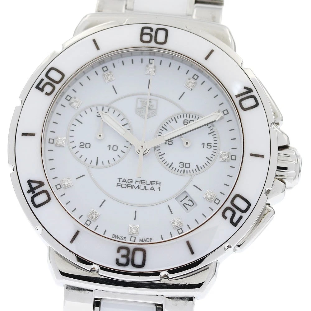 TAG HEUER CHRONOGRAPH DIAMOND QUARTZ WATCH: TAG HEUER Chronograph diamond Quartz Watch Brand: TAG HEUER Type: Wristwatch Material: Band Material Stainless Steel / ceramic, Case Material Stainless Steel / ceramic Color: Band Color Silver /