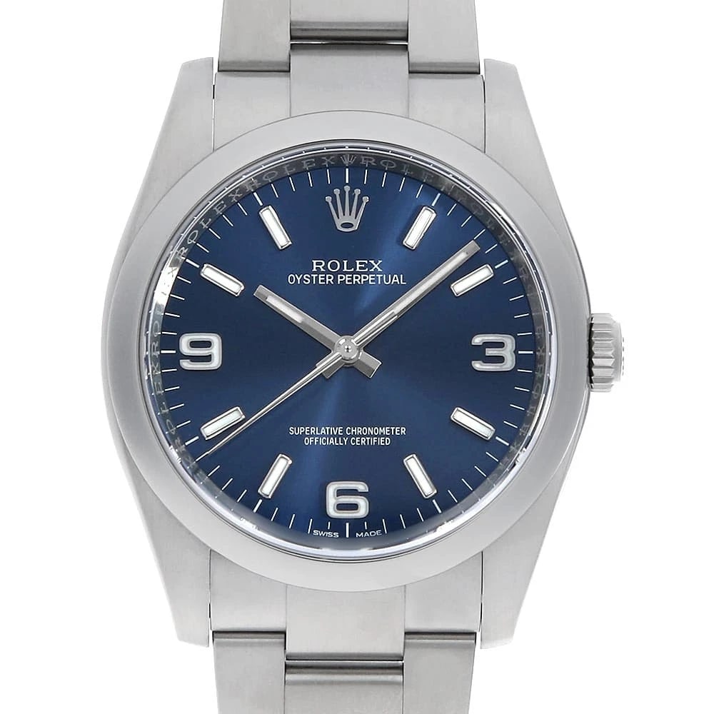 ROLEX OYSTER PERPETUAL BLUE WATCH: ROLEX Oyster perpetual blue Watch Brand: ROLEX Type: Wrist watch Material: Band Material Stainless Steel, Case Material Stainless Steel Color: Dial Color Blue Size: Case:W36mm Circumference of