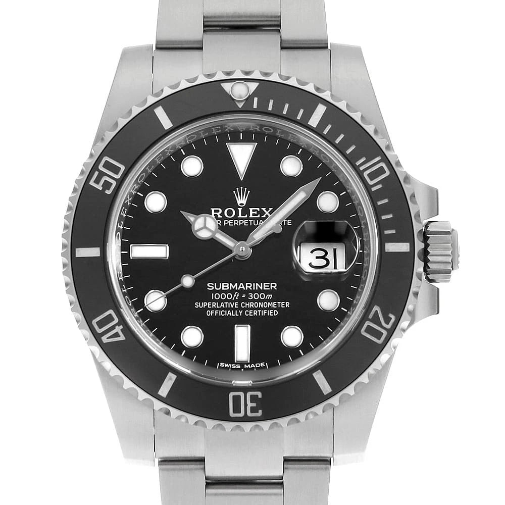 ROLEX SUBMARINER DATE BLACK WATCH: ROLEX SUBMARINER Date black Watch Brand: ROLEX Type: Wrist watch Material: Band Material Stainless Steel, Case Material Stainless Steel Color: Dial Color Black Size: Case:W40mm Circumference of Wrist: