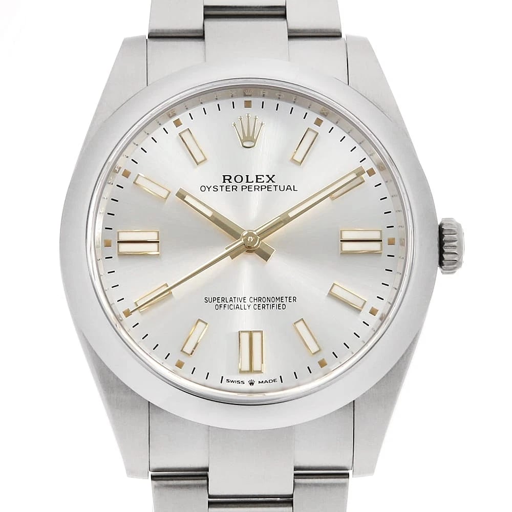 ROLEX OYSTER PERPETUAL SILVER WATCH: ROLEX Oyster Perpetual Silver Watch Brand: ROLEX Type: Wrist watch Material: Band Material Stainless Steel, Case Material Stainless Steel Color: Dial Color Silver Size: Case:W41mm Circumference of Wri