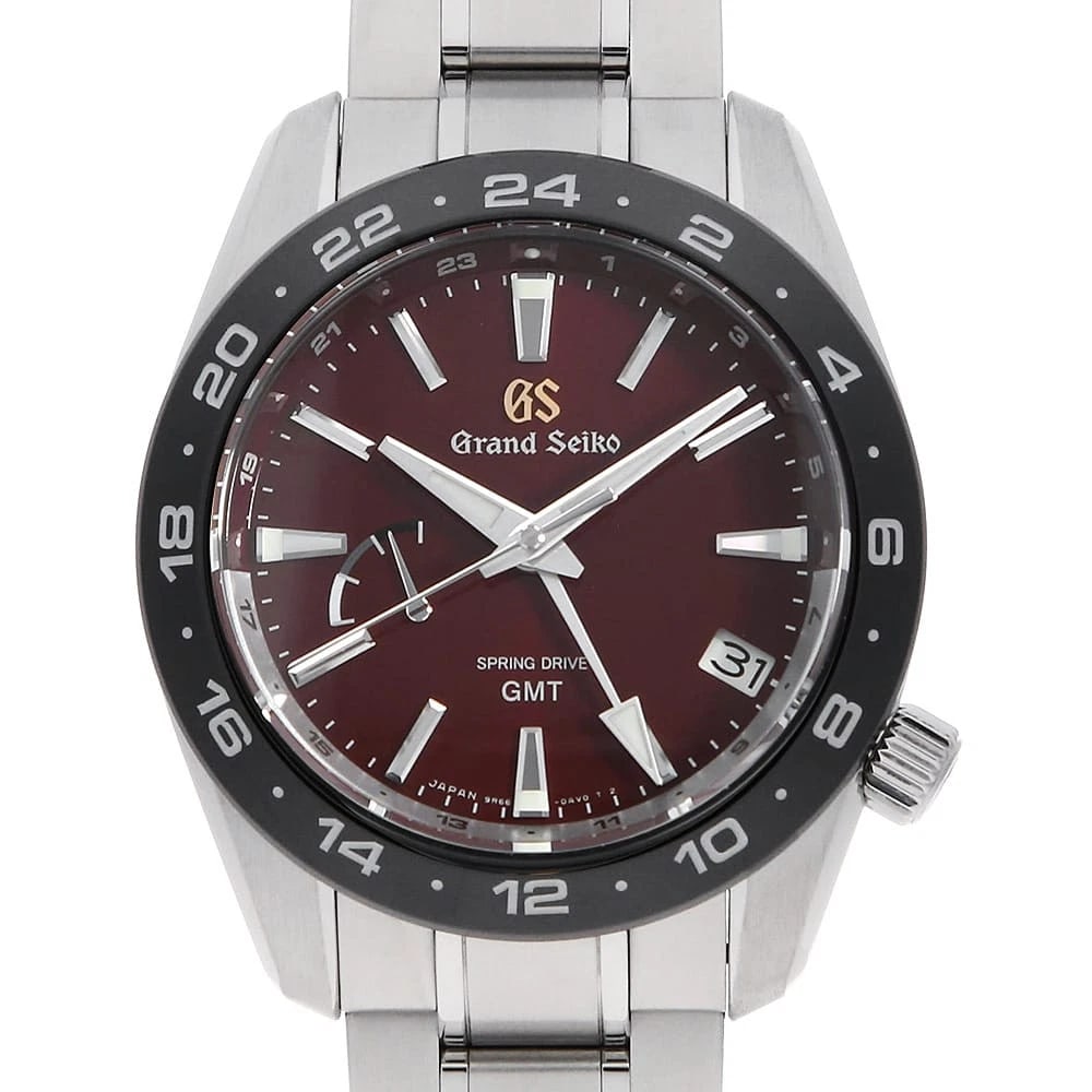 GRAND SEIKO SPORTS COLLECTION SPRING DRIVE GMT CALIBER WATCH: Grand Seiko Sports Collection Spring Drive GMT Caliber Watch Brand: Grand Seiko Type: Wrist watch Material: Band Material Stainless Steel, Case Material Stainless Steel Color: Dial Color Dark Red Size