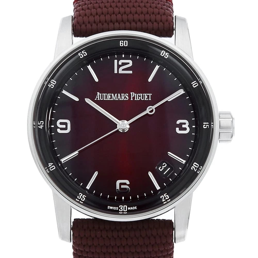 AUDEMARS PIGUET AUTOMATIC WATCH: AUDEMARS PIGUET Automatic Watch Brand: AUDEMARS PIGUET Type: Wrist watch Material: Band Material rubber, Case Material White Gold Color: Dial Color Burgundy Size: Case:W41mm Accessories: None