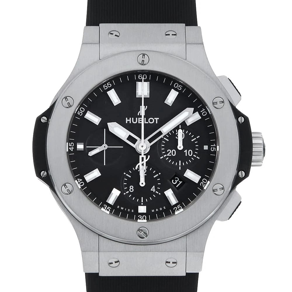 HUBLOT BIG BANG STEEL WATCH: HUBLOT Big bang steel Watch Brand: HUBLOT Type: Wrist watch Material: Band Material rubber, Case Material Stainless Steel Color: Dial Color Black Size: Case:W44mm Accessories: None Accesso