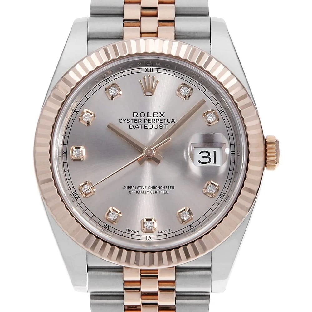 ROLEX DATEJUST DIAMOND SUNDUST ROW JUBILEE BRACELET WATCH: ROLEX Datejust diamond Sundust row jubilee bracelet Watch Brand: ROLEX Type: Wrist watch Material: Band Material Stainless Steel/Everose Gold, Case Material Stainless Steel/Everose Gold Color: Dial