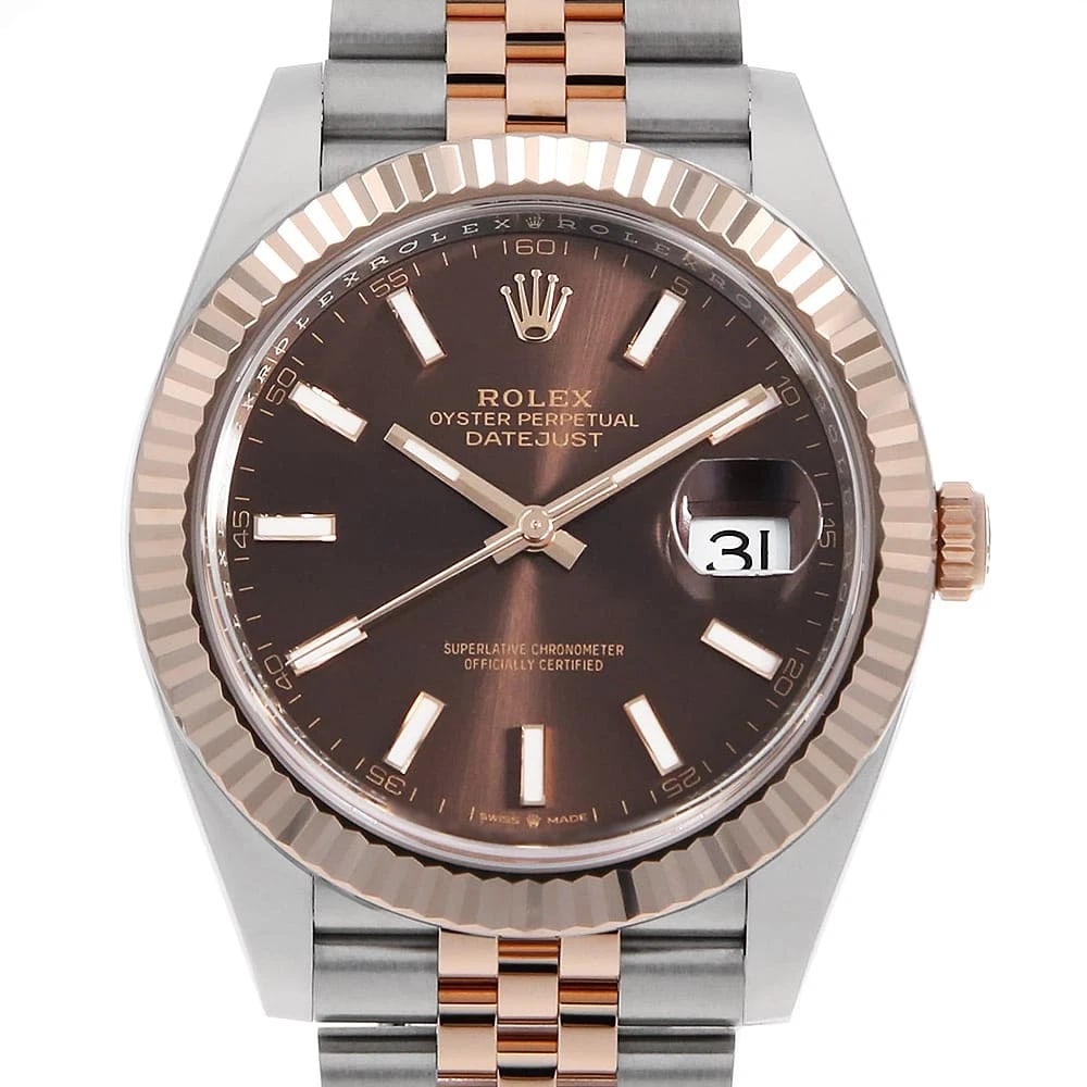 ROLEX DATEJUST CHOCOLATE BROWN ROW JUBILEE BRACELET WATCH: ROLEX Datejust Chocolate brown row jubilee bracelet Watch Brand: ROLEX Type: Wrist watch Material: Band Material Stainless Steel/Everose Gold, Case Material Stainless Steel/Everose Gold Color: Dial Co