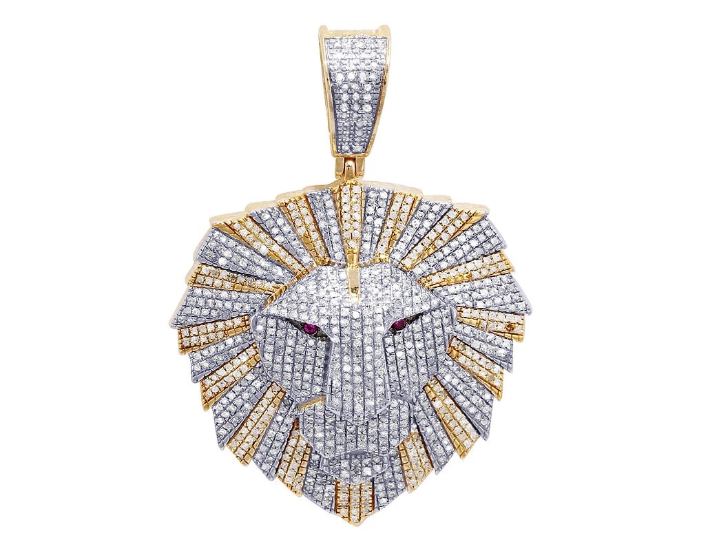 LION FACE DIAMOND PENDANT: Lion Face Diamond Pendant Brand: None Type/Style: Pendant Material: 10k Multi-Tone Gold Color: none Size: Dimension 1.9" Accessories: None Accessories Notice: When purchasing pre-owned goods, please