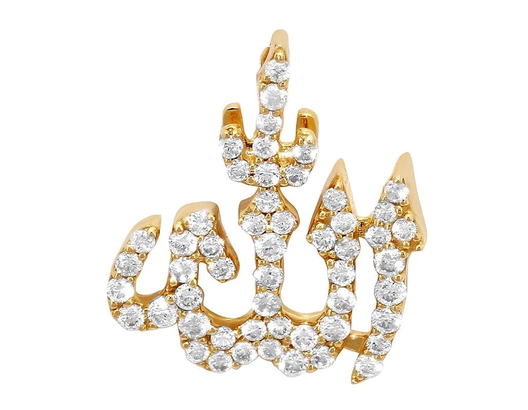GOD "ALLAH" DIAMOND PENDANT: God "Allah" Diamond Pendant Brand: None Type/Style: Necklace Material: 14k Yellow Gold Color: Yellow Gold Size: Dimension 0.7" Accessories: None Accessories Notice: When purchasing pre-owned goods,