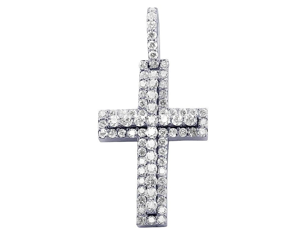 ROW ROUND CUT DIAMOND CROSS PENDANT (1 of 3)