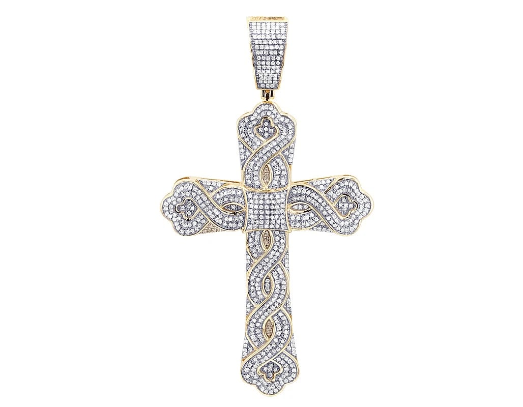 INFINITY DIAMOND CROSS PENDANT: Infinity Diamond Cross Pendant Brand: None Type/Style: Pendant Material: 10k Yellow-White Gold Color: none Size: Dimension L 3.1" , W 43MM Accessories: None Accessories Notice: When purcha