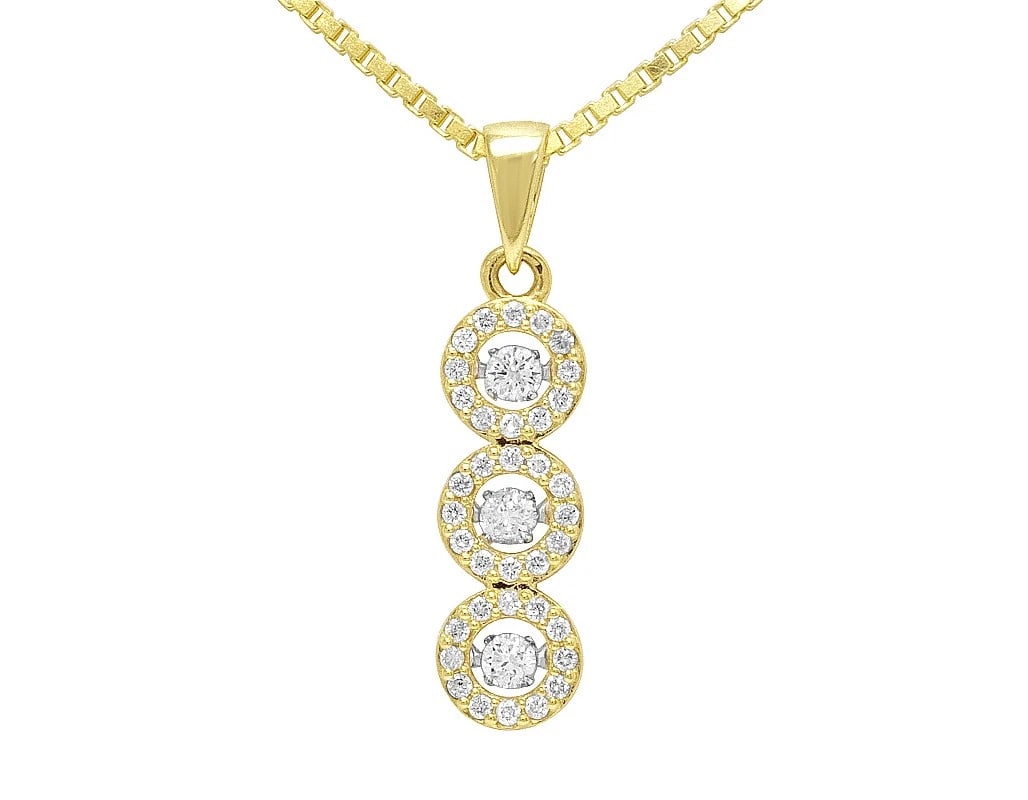 DANCING DIAMOND CLUSTER PENDANT: Dancing Diamond Cluster Pendant Brand: None Type/Style: Pendant Material: 10k Yellow Gold Color: Yellow Gold Size: Dimension 1.1" Accessories: None Accessories Notice: When purchasing pre-owned