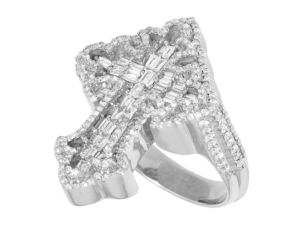 BAGUETTE CROSS DIAMOND PINKY RING GOLD: Baguette Cross Diamond Pinky Ring Gold Brand: None Type/Style: Ring Material: 10k White-gold Color: none Size: 10 US Accessories: None Accessories Notice: When purchasing pre-owned goods,