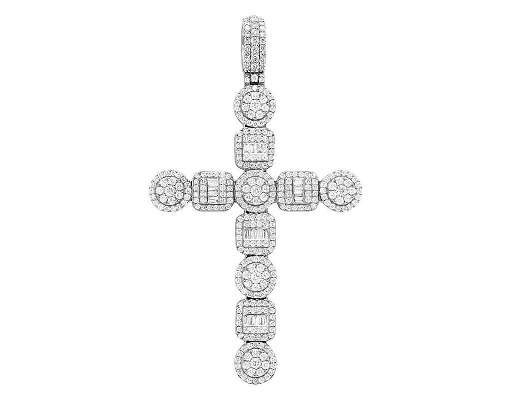 BAGUETTE AND CLUSTER DIAMOND CROSS PENDA: Baguette And Cluster Diamond Cross Penda Brand: None Type/Style: Necklace Material: 10k Yellow Gold Color: Yellow Gold Size: Dimension 2.6" Accessories: None Accessories Notice: When purch