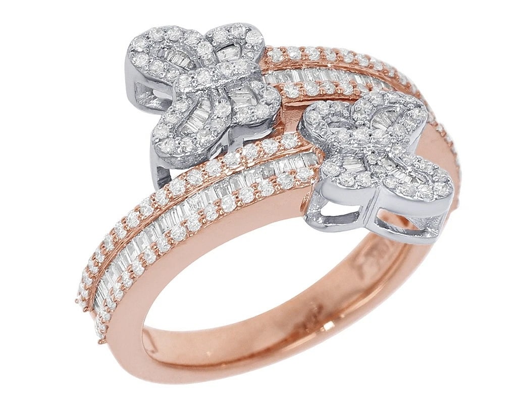 BUTTERFLY BAGUETTE DIAMOND RING: Butterfly Baguette Diamond Ring Brand: None Type/Style: Ring Material: 10k Multi-Tone Gold Color: none Size: 7US Accessories: None Accessories Notice: When purchasing pre-owned goods, plea