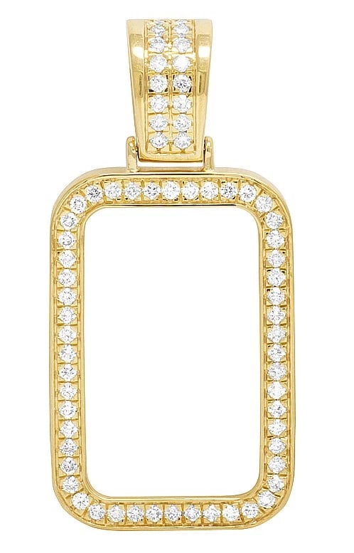 1 ROW DIAMOND FRAME COIN PENDANT: 1 Row Diamond Frame Coin Pendant Brand: None Type/Style: Necklace Material: 10k Yellow Gold Color: Yellow Gold Size: Dimension 1.8 Accessories: None Accessories Notice: When purchasing pre-owned