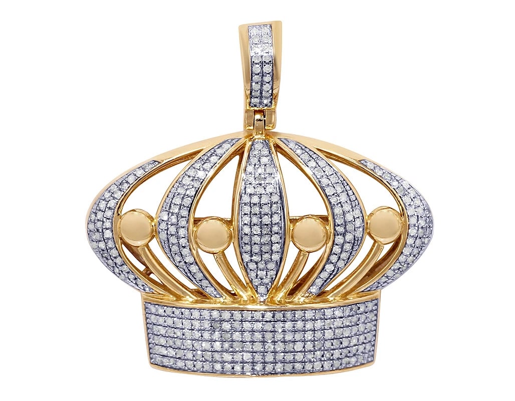 ROYAL CROWN DIAMOND PENDANT: Royal Crown Diamond Pendant Brand: None Type/Style: Necklace Material: 10k Multi-Tone Gold Color: none Size: Dimension 1.4" Accessories: None Accessories Notice: When purchasing pre-owned goods,