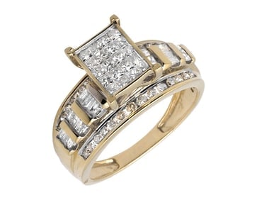 BAGUETTE PRINCESS DIAMOND WEDDING RING: Baguette Princess Diamond Wedding Ring Brand: None Type/Style: Ring Material: 10k Yellow/ White Gold Color: none Size: 7 US Accessories: None Accessories Notice: When purchasing pre-owned goods,