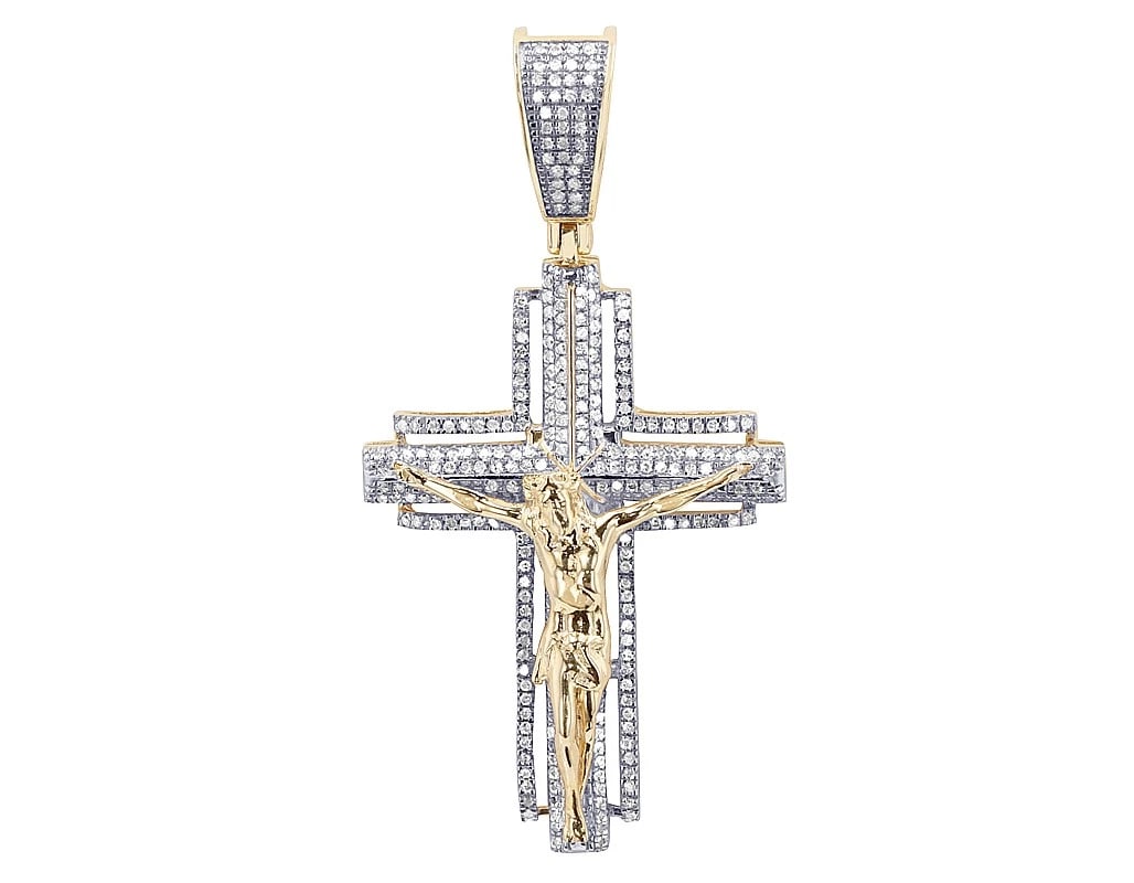 JESUS CRUCIFIX DIAMOND CROSS PENDANT: Jesus Crucifix Diamond Cross Pendant Brand: None Type/Style: Pendant Material: 10k Yellow-White Gold Color: none Size: Dimension L 2.10" , W 27.1MM Accessories: None Accessories Notice: When