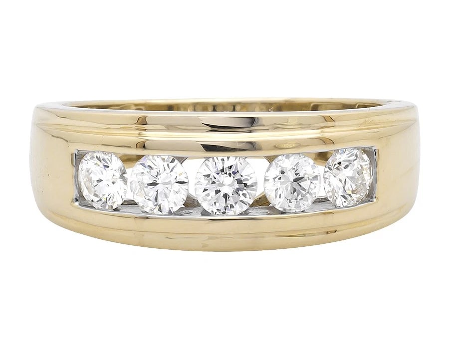 ONE ROW CHANNEL-SET DIAMOND ENGAGEMENT WEDDING RING: One Row Channel-Set Diamond Engagement Wedding Ring Brand: None Type/Style: Ring Material: 14k Yellow Gold Color: Yellow Gold Size: 10US Accessories: None Accessories Notice: When purchasi