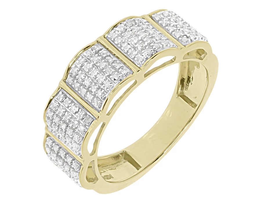 MENS DIAMOND WAVY WEDDING BAND RING: Mens Diamond Wavy Wedding Band Ring Brand: None Type/Style: Ring Material: 10k Yellow Gold Color: Yellow Gold Size: 10US Accessories: None Accessories Notice: When purchasing pre-owned goods, please