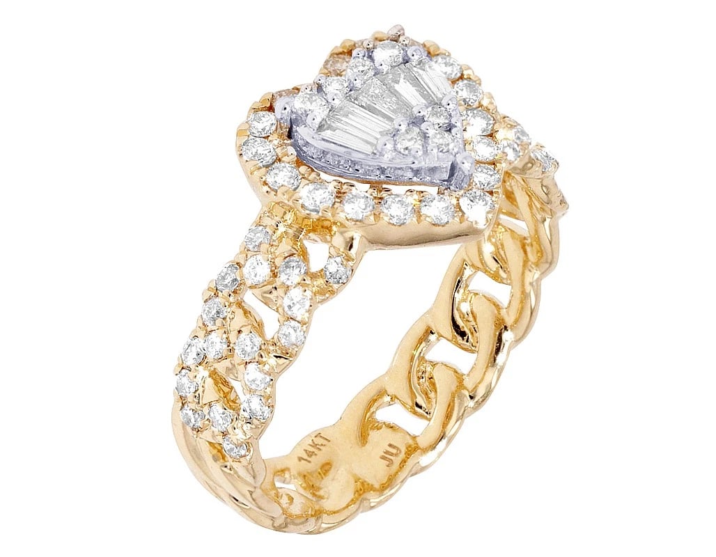 CUBAN BAGUETTE HEART DIAMOND RING - 4