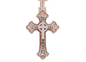 DIAMOND DESIGNER CROSS PENDANT: Diamond Designer Cross Pendant Brand: None Type/Style: Necklace Material: 10k Rose Gold Color: Rose Gold Size: Dimension 2" L 1" W Accessories: None Accessories Notice: When purchasing pre-owned