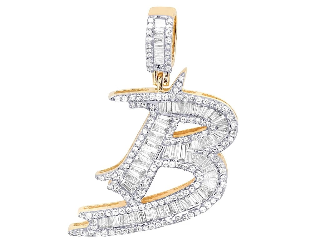 DIAMOND BAGUETTE INITIAL "B" PENDANT: Diamond Baguette Initial "B" Pendant Brand: None Type/Style: Pendant Material: 10k Yellow Gold Color: Yellow Gold Size: Dimension L1.3", W 19.6 MM Accessories: None Accessories Notice: When