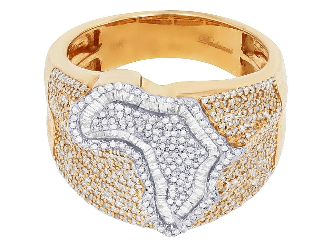 MAP OF AFRICA DIAMOND PINKY RING: Map Of Africa Diamond Pinky Ring Brand: None Type/Style: Ring Material: 14k Multi-Tone Gold Color: none Size: 10US Accessories: None Accessories Notice: When purchasing pre-owned goods, please refer