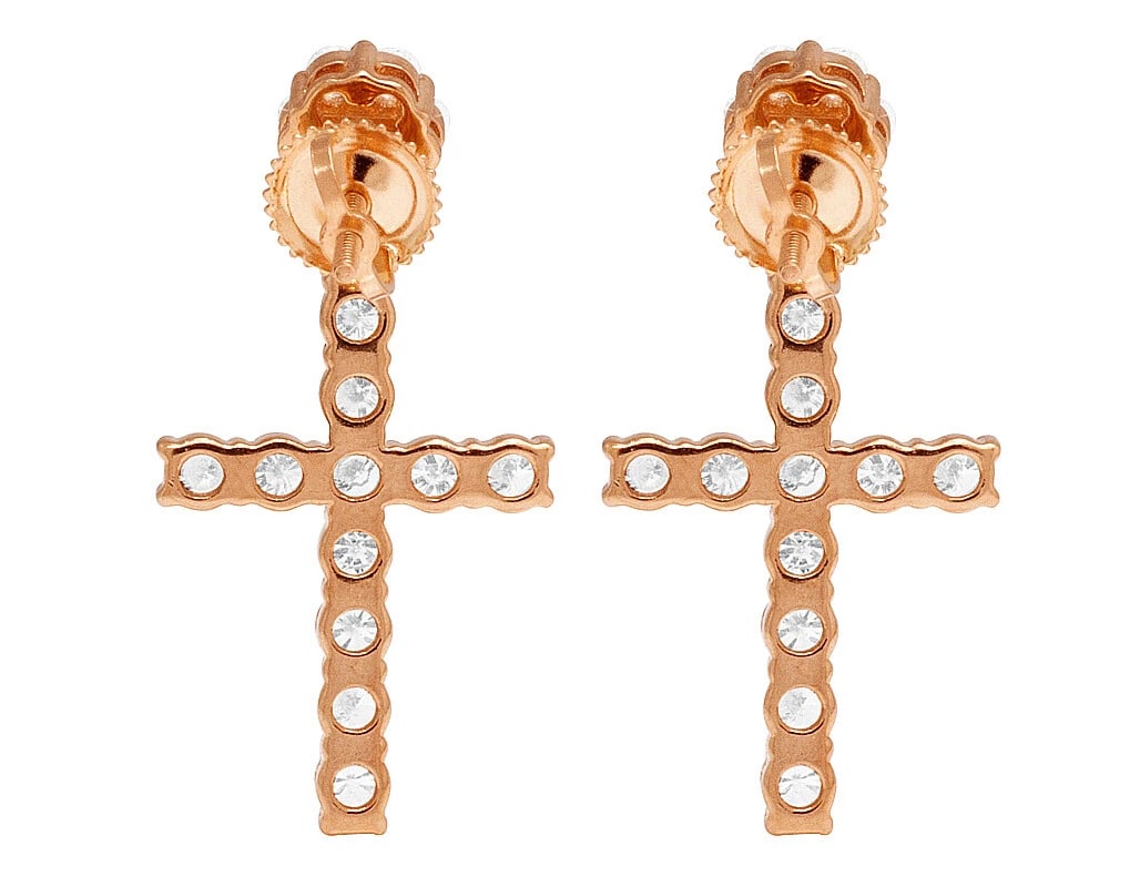 DIAMOND FLOWER CLUSTER CROSS DANGLE EARRING - 4