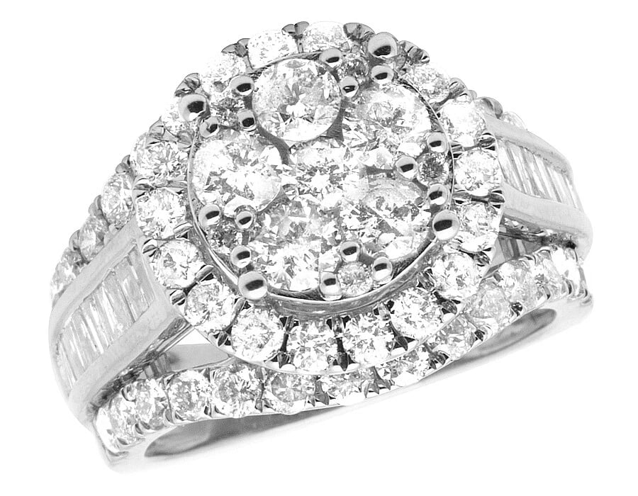GENUINE BAGUETTE DIAMOND CLUSTER ENGAGEMENT RING: Genuine Baguette Diamond Cluster Engagement Ring Brand: None Type/Style: Ring Material: 10K White Gold Color: White Gold Size: 7 US Accessories: None Accessories Notice: When purchasing pre-owned