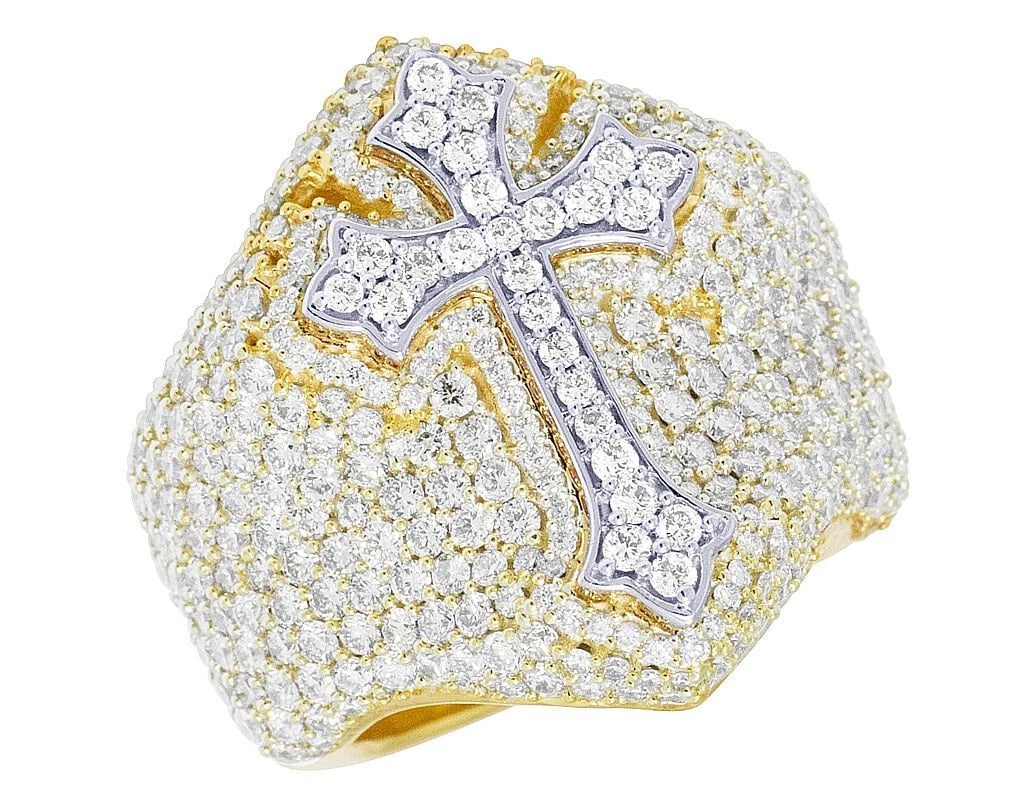 DIAMOND CROSS PINKY RING: Diamond Cross Pinky Ring Brand: None Type/Style: Ring Material: 10k Multi-Tone Gold Color: none Size: 8 US Accessories: None Accessories Notice: When purchasing pre-owned goods, please ref