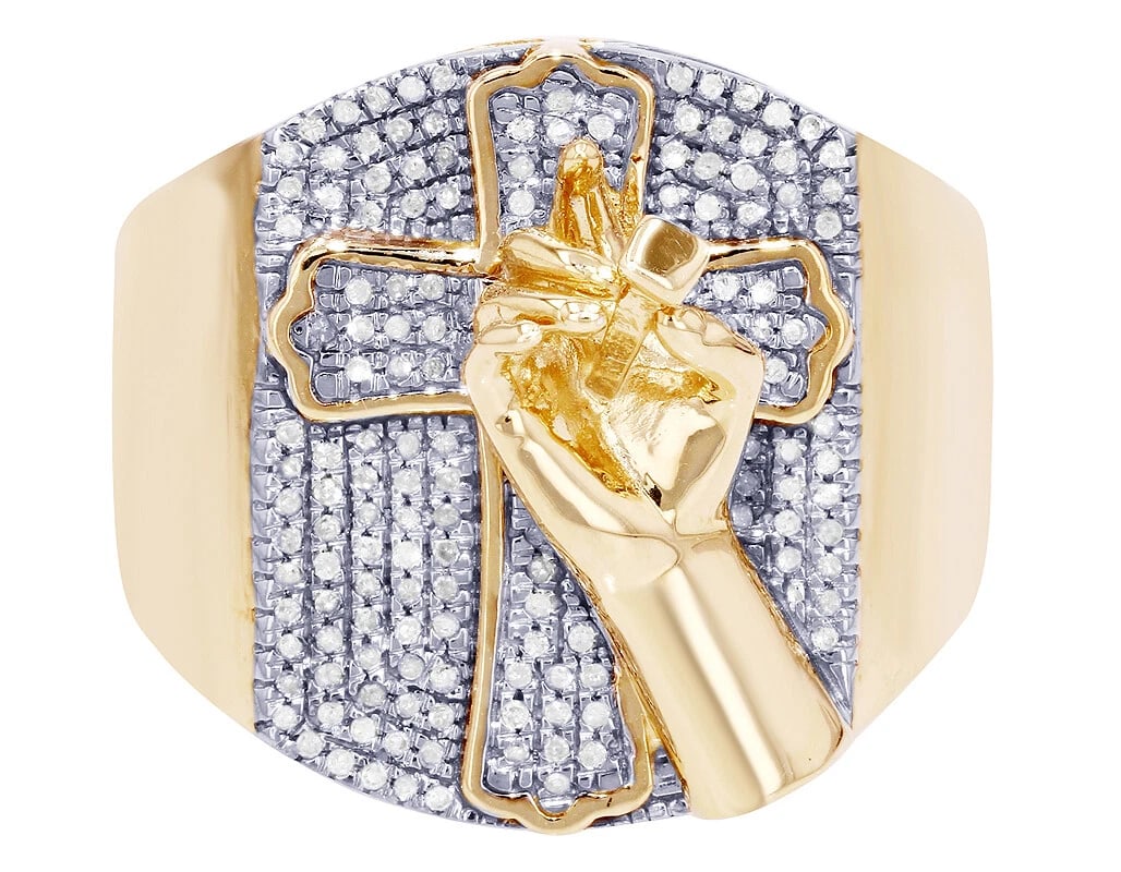 IMPALED HAND CROSS DIAMOND RING - 2