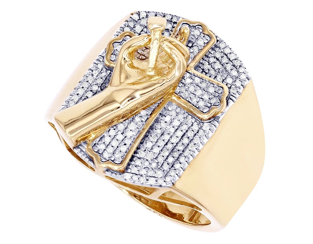 IMPALED HAND CROSS DIAMOND RING - 3