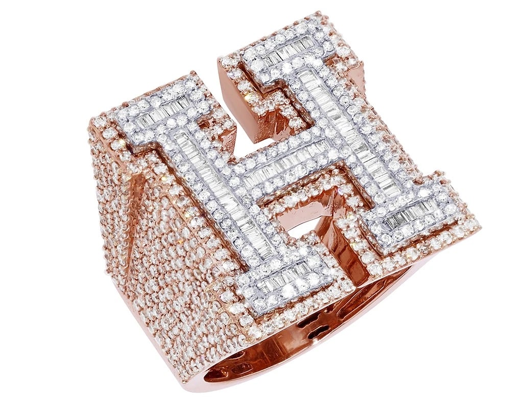INITIAL "H" DIAMOND RING: Initial "H" Diamond Ring Brand: None Type/Style: Ring Material: 10k Multi-Tone Gold Color: none Size: 10 US Accessories: None Accessories Notice: When purchasing pre-owned goods, please re