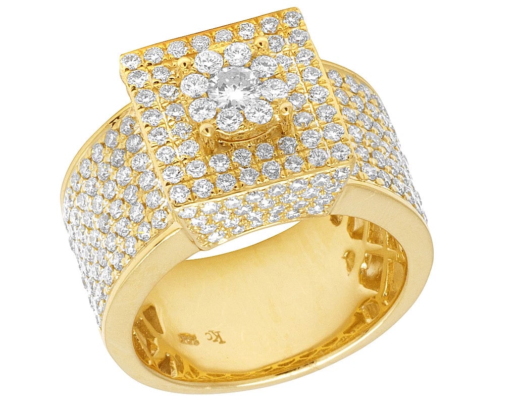 MENS 3D SQUARE DIAMOND ICE OUT PINKY RING XL: Mens 3D Square Diamond Ice Out Pinky Ring XL Brand: None Type/Style: Ring Material: 10k Yellow Gold Color: Yellow Gold Size: 10US Accessories: None Accessories Notice: When purchasing pre-