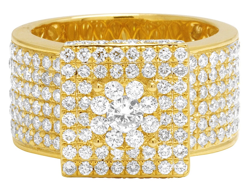 MENS 3D SQUARE DIAMOND ICE OUT PINKY RING XL: Mens 3D Square Diamond Ice Out Pinky Ring XL Brand: None Type/Style: Ring Material: 10k Yellow Gold Color: Yellow Gold Size: 10US Accessories: None Accessories Notice: When purchasing pre-