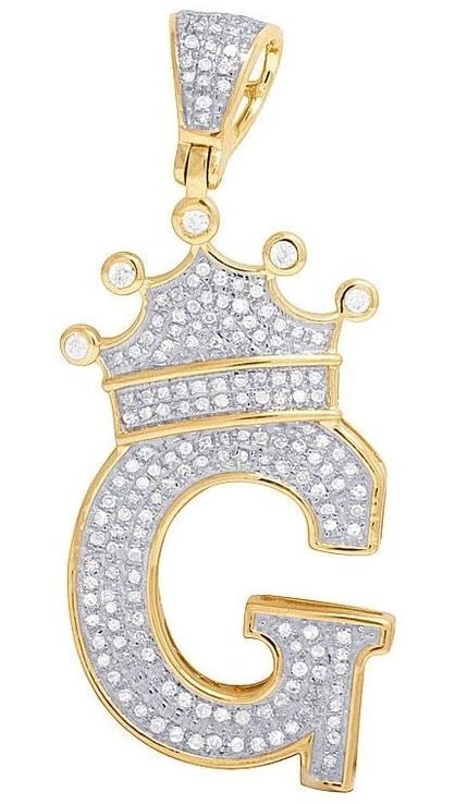 GENUINE DIAMOND CROWN LETTER INITIAL "G" PENDANT: Genuine Diamond Crown Letter Initial "G" Pendant Brand: None Type/Style: Necklace Material: 10k Yellow Gold Color: Yellow Gold Size: Dimension 1.8" Accessories: None Accessories Notice: Wh