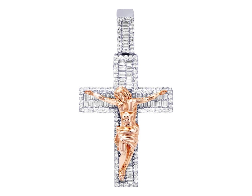 JESUS CRUCIFIX DIAMOND PENDANT: Jesus Crucifix Diamond Pendant Brand: None Type/Style: Necklace Material: 10kMulti-Tone Gold Color: Multi-Tone Size: Dimension 3" x 1.5" Accessories: None Accessories Notice: When purchasing