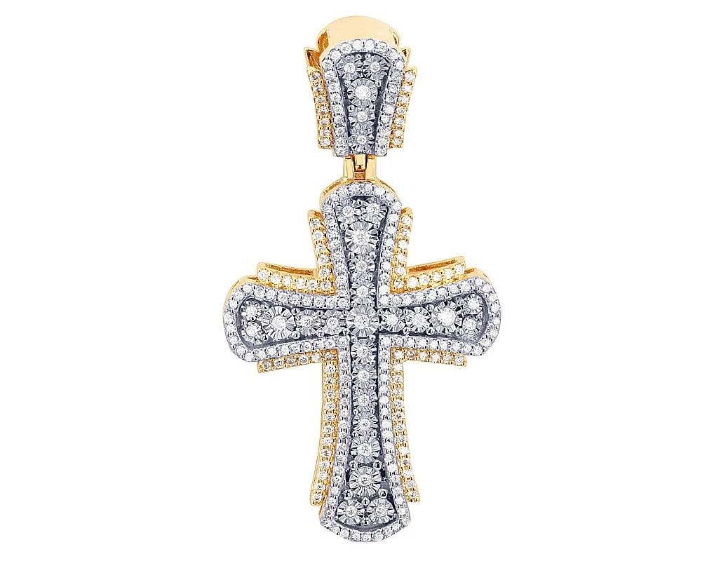 DIAMONDS CROSS PENDANT: Diamonds Cross Pendant Brand: None Type/Style: Pendant Material: 10k Yellow Gold Color: Yellow Gold Size: Dimension L 2.1" , W 27.9 MM Accessories: None Accessories Notice: When purchasing pre-owned