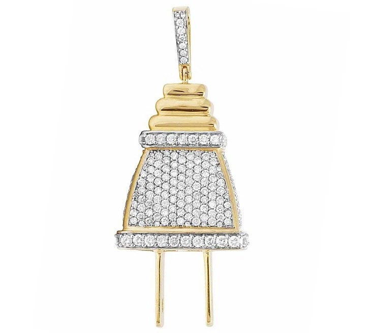 DIAMOND 3D PLUG FUSE CHARM PENDANT IN: Diamond 3D Plug Fuse Charm Pendant In Brand: None Type/Style: Pendant Material: 10k Yellow Gold Color: Yellow Gold Size: Dimension 56mm(2.2"), 22mm, 16mm Accessories: None Accessories Notice: When