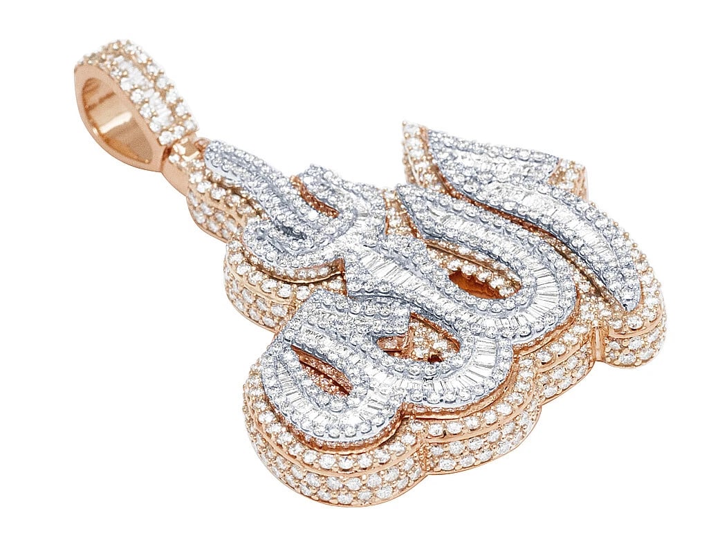 DIAMOND BAGUETTE ARABIC ALLAH PENDANT: Diamond Baguette Arabic Allah Pendant Brand: None Type/Style: Necklace Material: 10k Multi-Tone Gold Color: Multi-Tone Size: Dimension 2.2" Accessories: None Accessories Notice: When purch