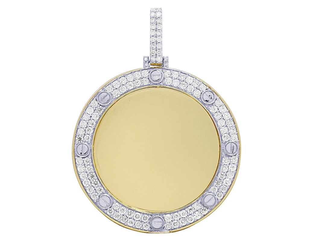 DIAMOND MEMORY FRAME PENDANT: Diamond Memory Frame Pendant Brand: None Type/Style: Necklace Material: 10k Yellow Gold Color: Yellow Gold Size: Dimension 2" Accessories: None Accessories Notice: When purchasing pre-owne
