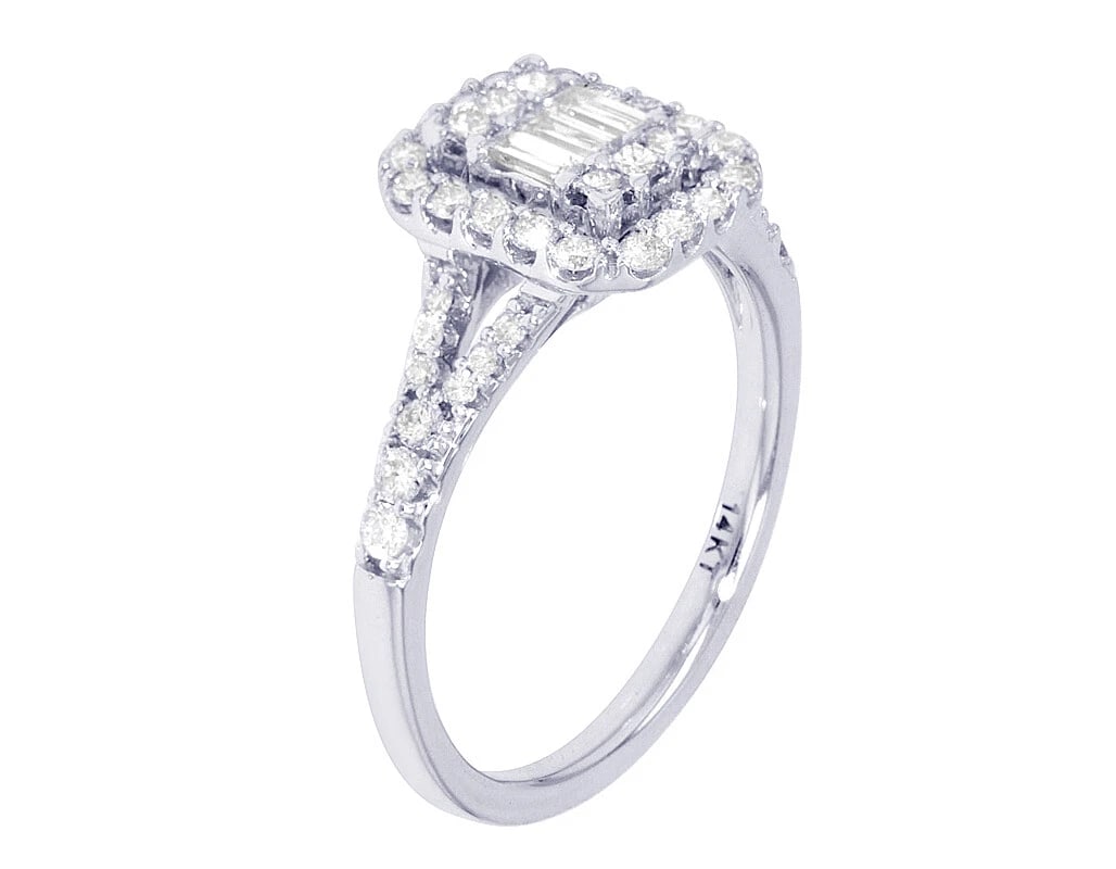 RECTANGULAR CLUSTER DIAMOND ENGAGEMENT RING: Rectangular Cluster Diamond Engagement Ring Brand: None Type/Style: Ring Material: 14k White Gold Color: White Gold Size: Dimension 9mm Accessories: None Accessories Notice: When purchasing pre-owned