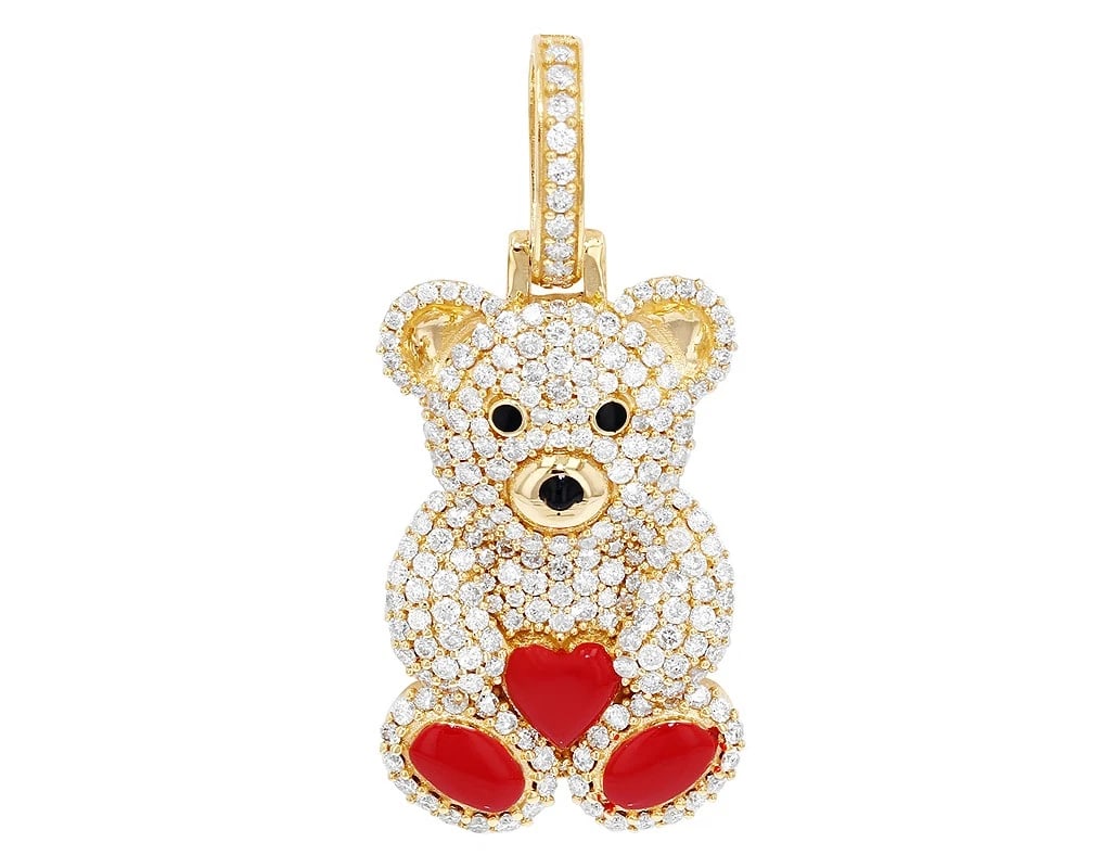 TEDDY BEAR DIAMOND PENDANT: Teddy Bear Diamond Pendant Brand: None Type/Style: Pendant Material: 10k Yellow Gold Color: Yellow Gold Size: Dimension 1.2" Accessories: None Accessories Notice: When purchasing pre-owned goods,