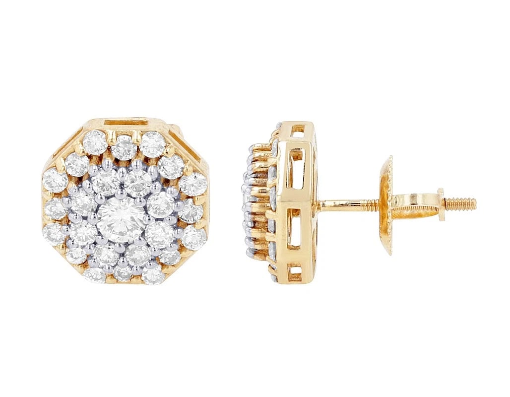 HEXAGON CLUSTER DIAMOND STUD EARRINGS: Hexagon Cluster Diamond Stud Earrings Brand: None Type/Style: Earrings Material: 14k Yellow-White Gold Color: Multi-Tone Size: Dimension L 15mm, W 10mm Accessories: None Accessories Notice: When