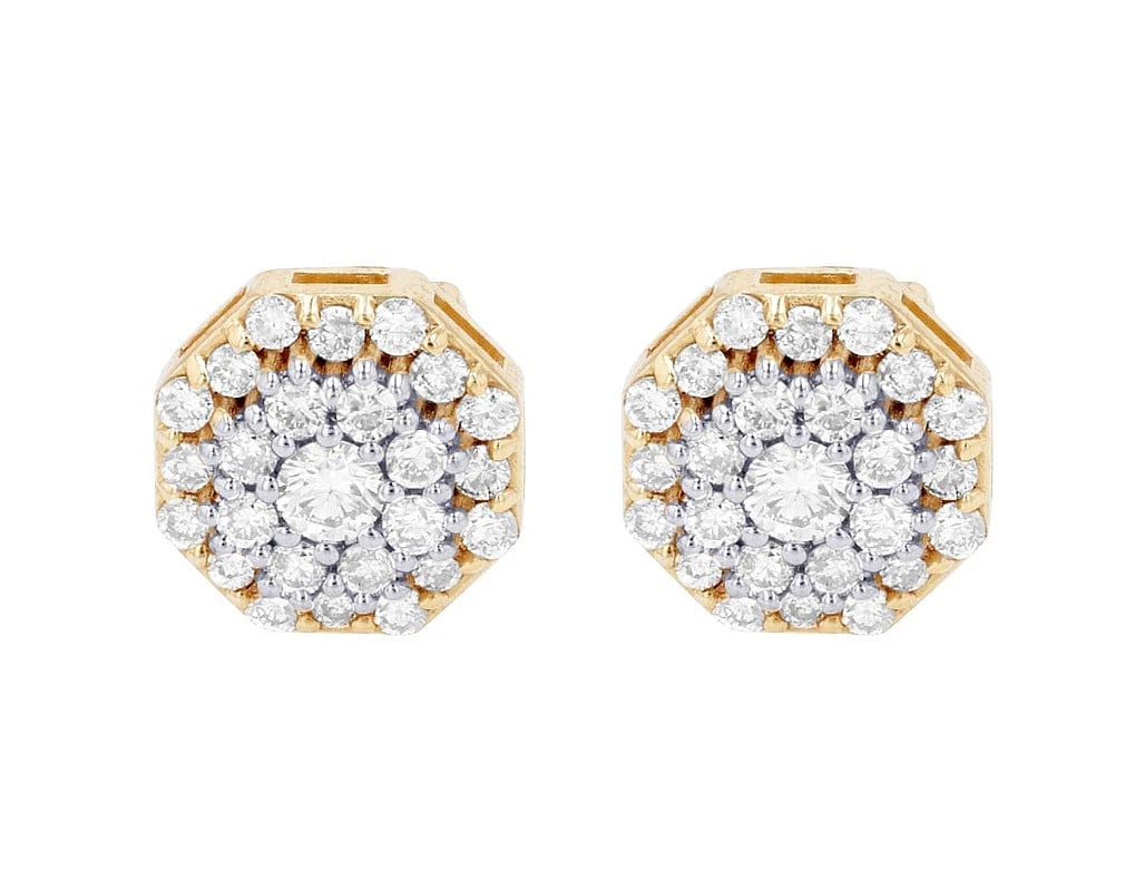HEXAGON CLUSTER DIAMOND STUD EARRINGS - 2