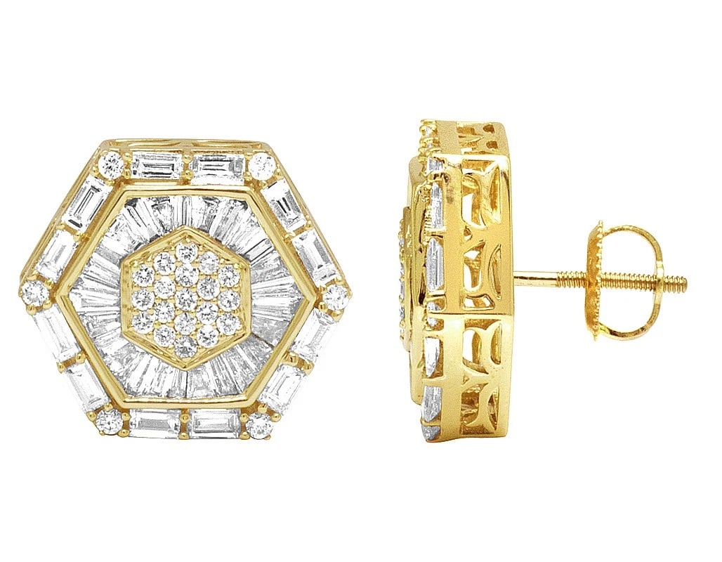 BAGUETTE DIAMOND HEXAGON STUD EARRINGS - 3